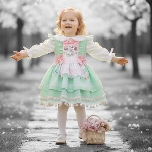 Mint Green and Pink Ruffled Dress